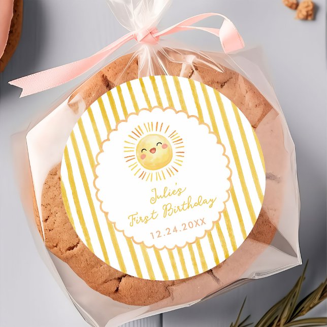 Autocollant d'anniversaire à rayures jaune soleil (Créateur téléchargé)