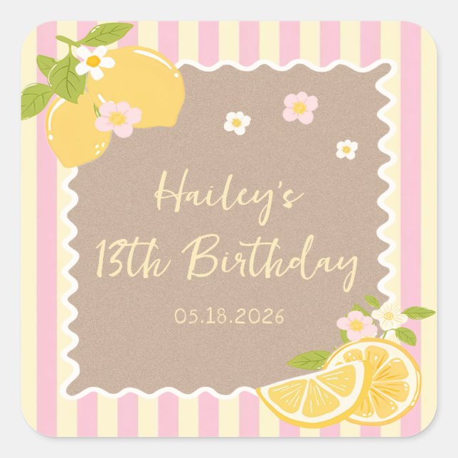 Autocollant d'anniversaire citron frais rose et ja (Devant)