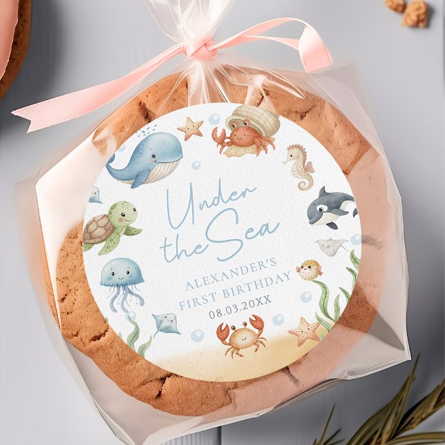 Autocollant d'anniversaire d'animaux de l'océan so (Créateur téléchargé)