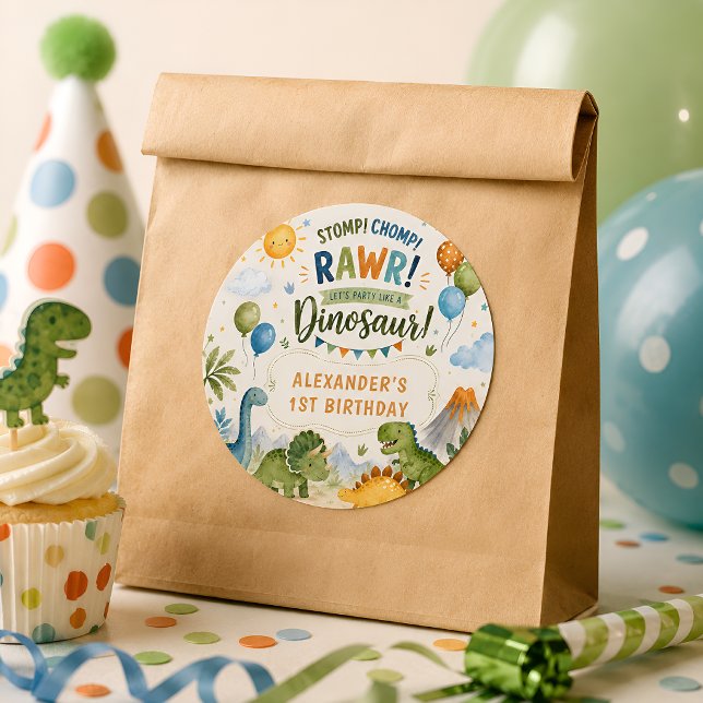 Autocollant d'anniversaire de dinosaure mignon (Créateur téléchargé)