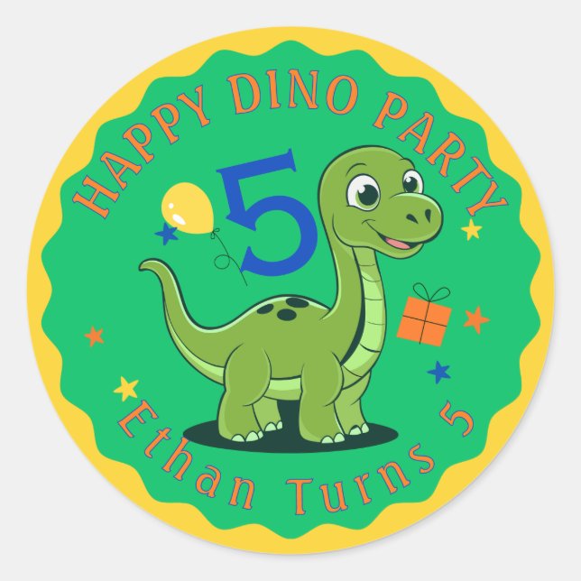 Autocollant d'anniversaire de dinosaure personnali (Devant)
