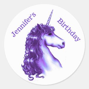 Autocollant d'anniversaire de la licorne violette