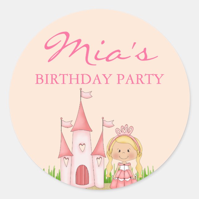 Autocollant d'anniversaire de princesse rose (Devant)