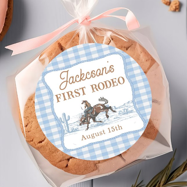 Autocollant d'anniversaire de rodéo de cowboy bleu (Créateur téléchargé)