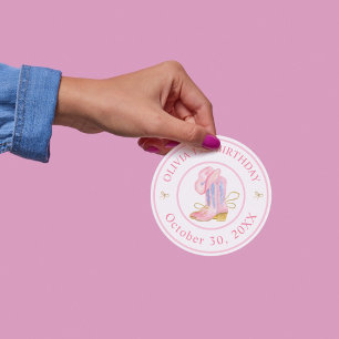 Autocollant d'anniversaire de Western Cowgirl Coqu