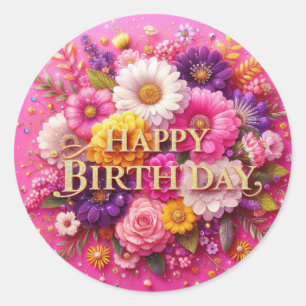 Autocollant d'anniversaire : Design floral rose