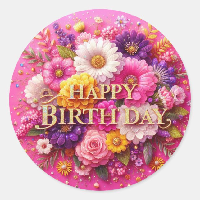 Autocollant d'anniversaire : Design floral rose (Devant)