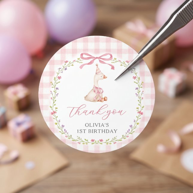 Autocollant d'anniversaire Fille en vichy rose Sil (Créateur téléchargé)