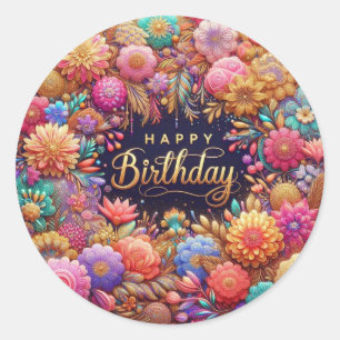 Autocollant d'anniversaire : Floral coloré