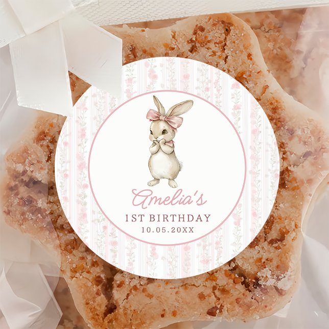 Autocollant d'anniversaire floral Cottage Chic Bun (Créateur téléchargé)