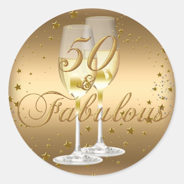 Autocollant d'anniversaire Gold Sparkle 50 & Fabul (Devant)
