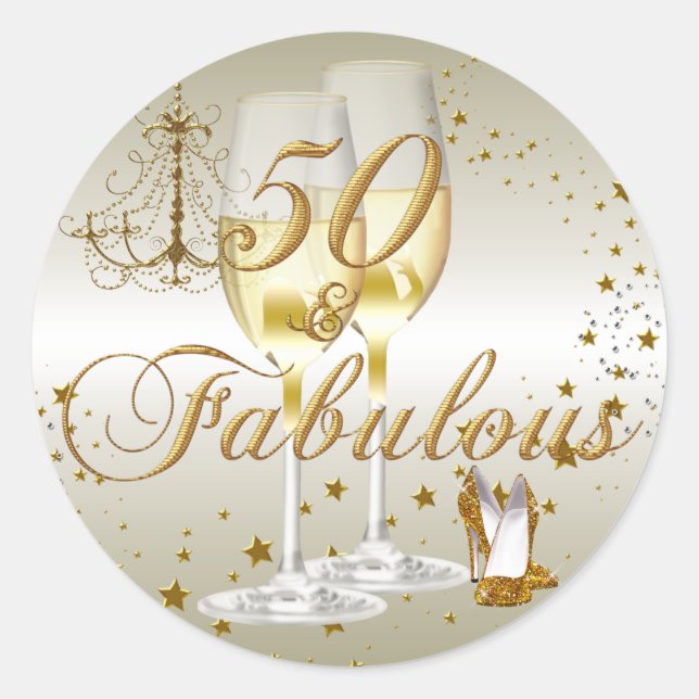 Autocollant d'anniversaire Gold Sparkle 50 & Fabul (Devant)