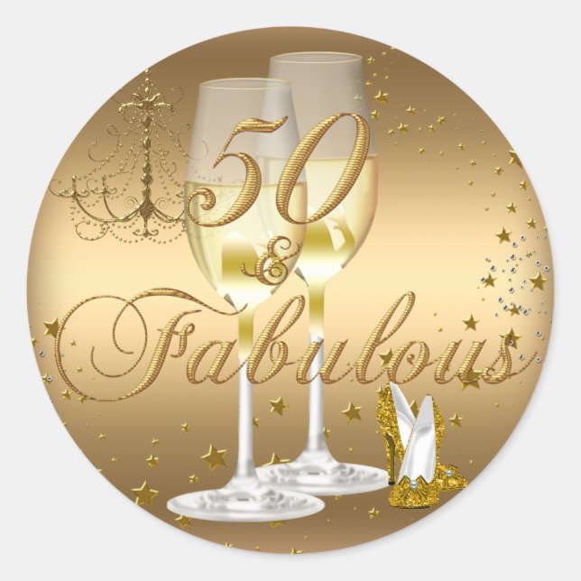Autocollant d'anniversaire Gold Sparkle 50 & Fabul (Devant)