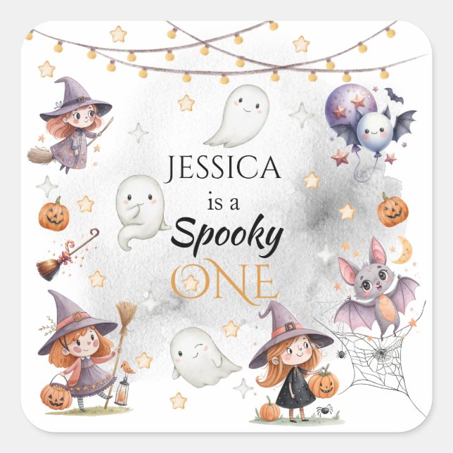 Autocollant d'anniversaire Halloween Spooky One av (Devant)