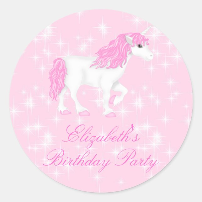 Autocollant d'anniversaire Licorne Étincelle Rose (Devant)