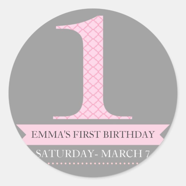 Autocollant d'anniversaire motif moderne gris et r (Devant)