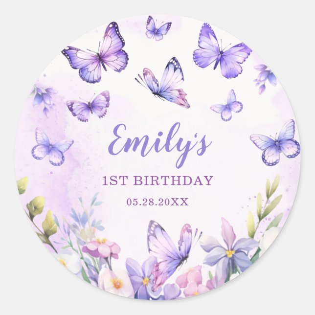 Autocollant d'anniversaire papillon floral (Devant)
