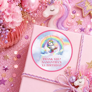 Autocollant d'anniversaire pastel de licorne magiq