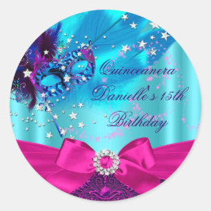 Autocollant d'anniversaire Quinceanera Masque et N