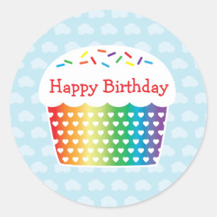Autocollant d'anniversaire Rainbow Cupcake