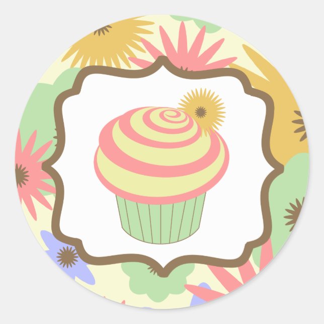 Autocollant d'anniversaire Retro Pastel Cupcake (Devant)