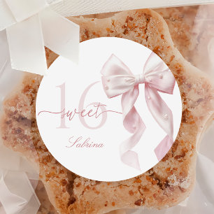Autocollant d'anniversaire Sweet 16 avec un nœud r