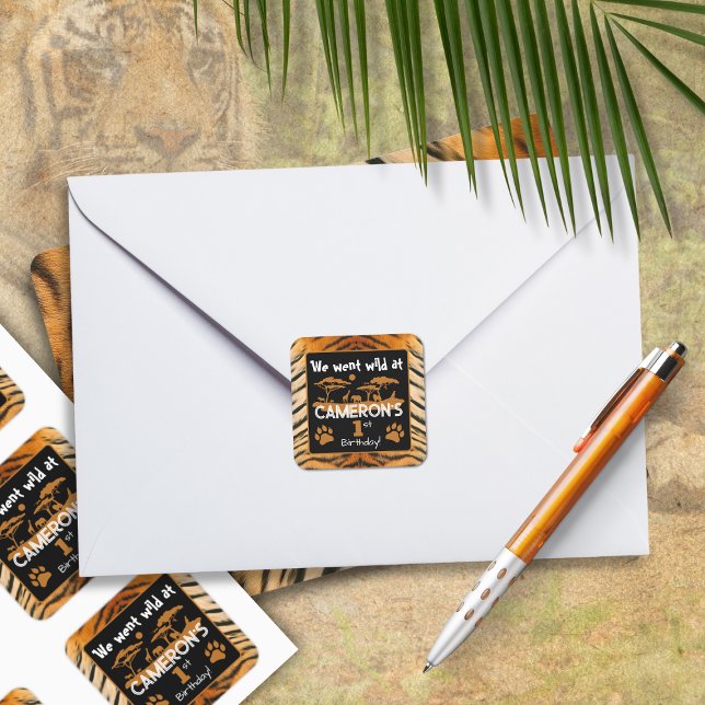 Autocollant d'anniversaire tigre à imprimé animal (Créateur téléchargé)