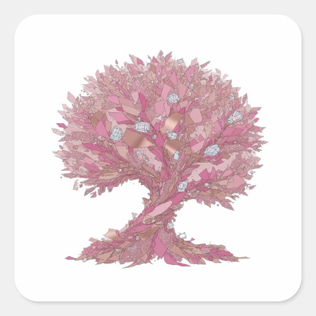 Autocollant d'arbre de diamant rose argent personn (Devant)