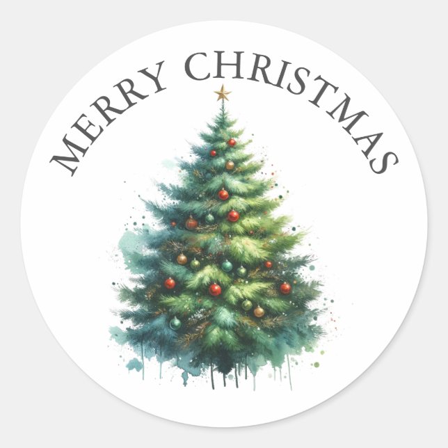 Autocollant d'arbre de Noël à l'aquarelle (Devant)