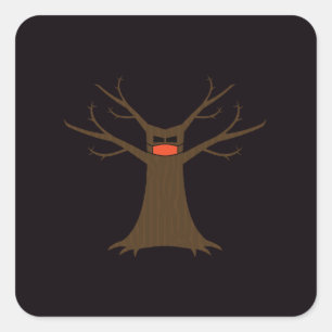 Autocollant d'arbre effrayant portant un masque fa