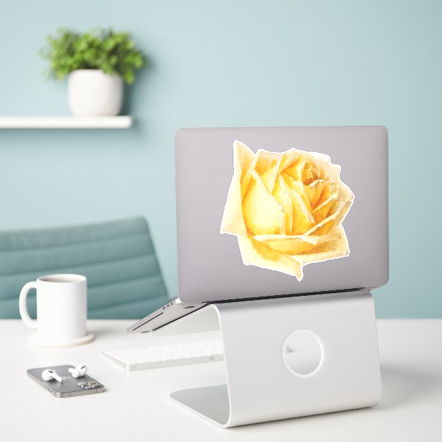 Autocollant d'art à fleurs de rose jaune (Ordinateur portable sur le bureau)