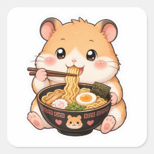Autocollant d'art anime de hamster mignon mangeant