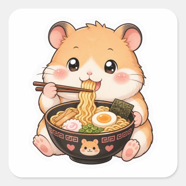 Autocollant d'art anime de hamster mignon mangeant (Devant)