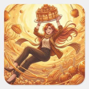 Autocollant d'art d'anime de dessert au caramel