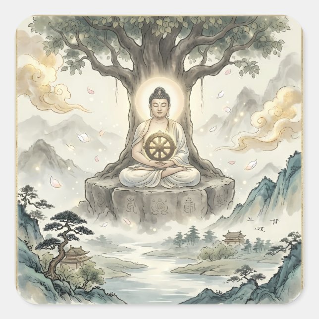 Autocollant d'art de méditation de Gautam Bouddh - (Devant)