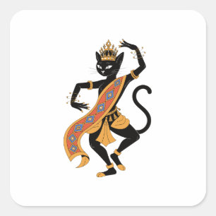 Autocollant d'art folklorique du roi chat dansant