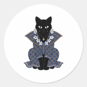 Autocollant d'art mystique de chat au batik bleu