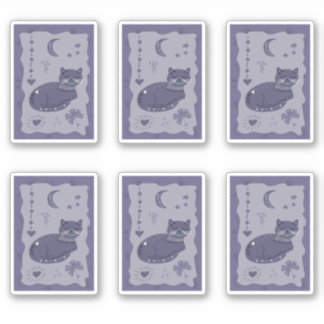 Autocollant d'art populaire chat nuit fantaisiste