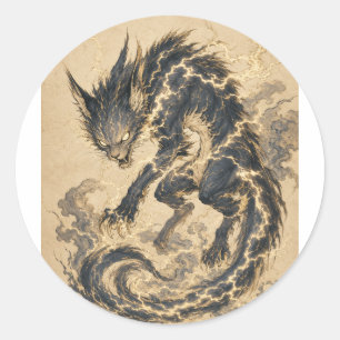 Autocollant d'art Raiju Gold Tail Yokai japonais