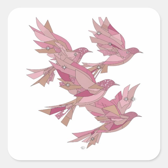 Autocollant d'art Signature Argent OISEAUX ROSES (Devant)