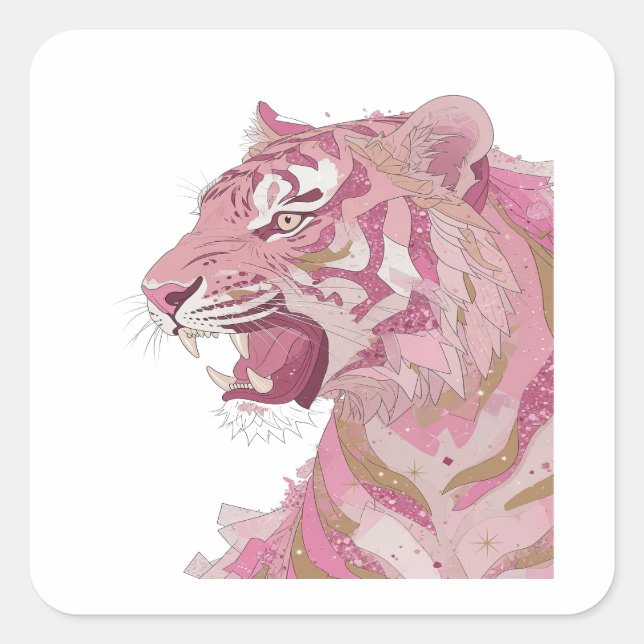 Autocollant d'art TIGRE ROSE argent vibrant (Devant)