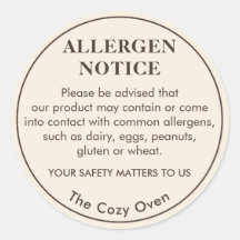 Autocollant d'avis d'allergène de boulangerie pers