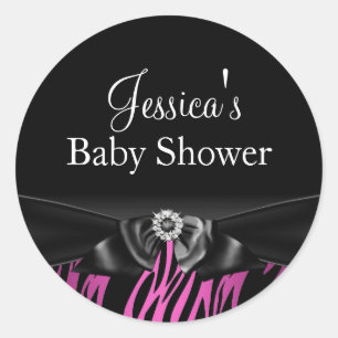 Autocollant de Baby Shower à Impression Zèbre Rose