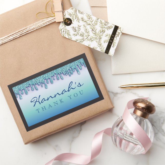 Autocollant de Baby Shower Aqua Blue Sparkle Dripp (Cadeaux)