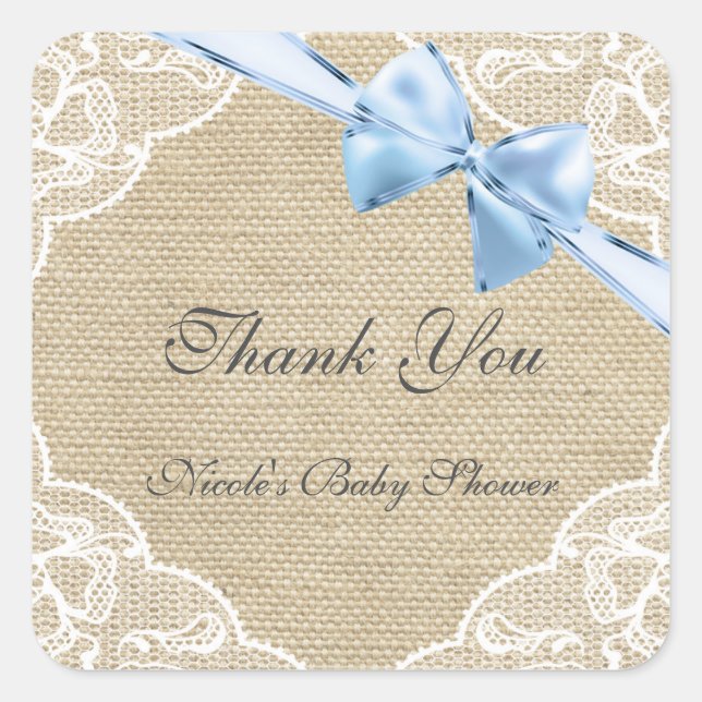 Autocollant de Baby Shower avec Dentelle de Jute e (Devant)