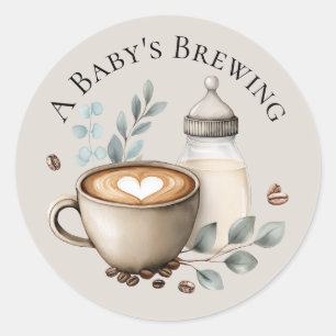 Autocollant de Baby Shower Baby prépare du Café