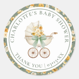 Autocollant de Baby Shower Carrosse Vintage Vert S