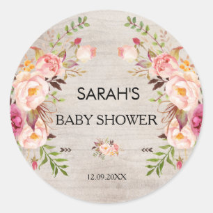 Autocollant de Baby shower de Boho Floral Rustique