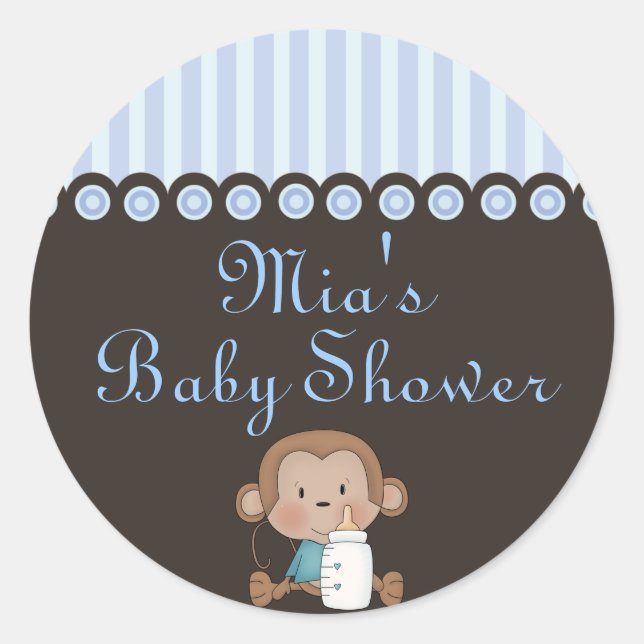 Autocollant de Baby shower de conception de singe  (Devant)