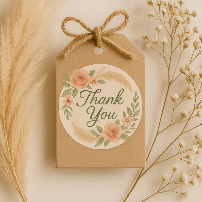 Autocollant de Baby shower de Merci Floral Boho -  (Créateur téléchargé)